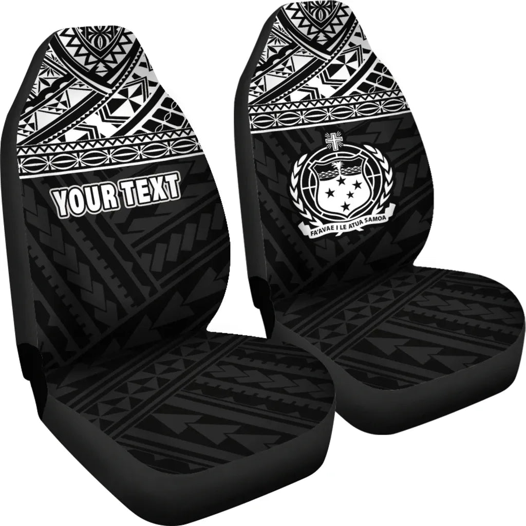 Samoa Custom Personalised Car Seat Covers - Samoa White Coat Of Arms Polynesian Tattoo