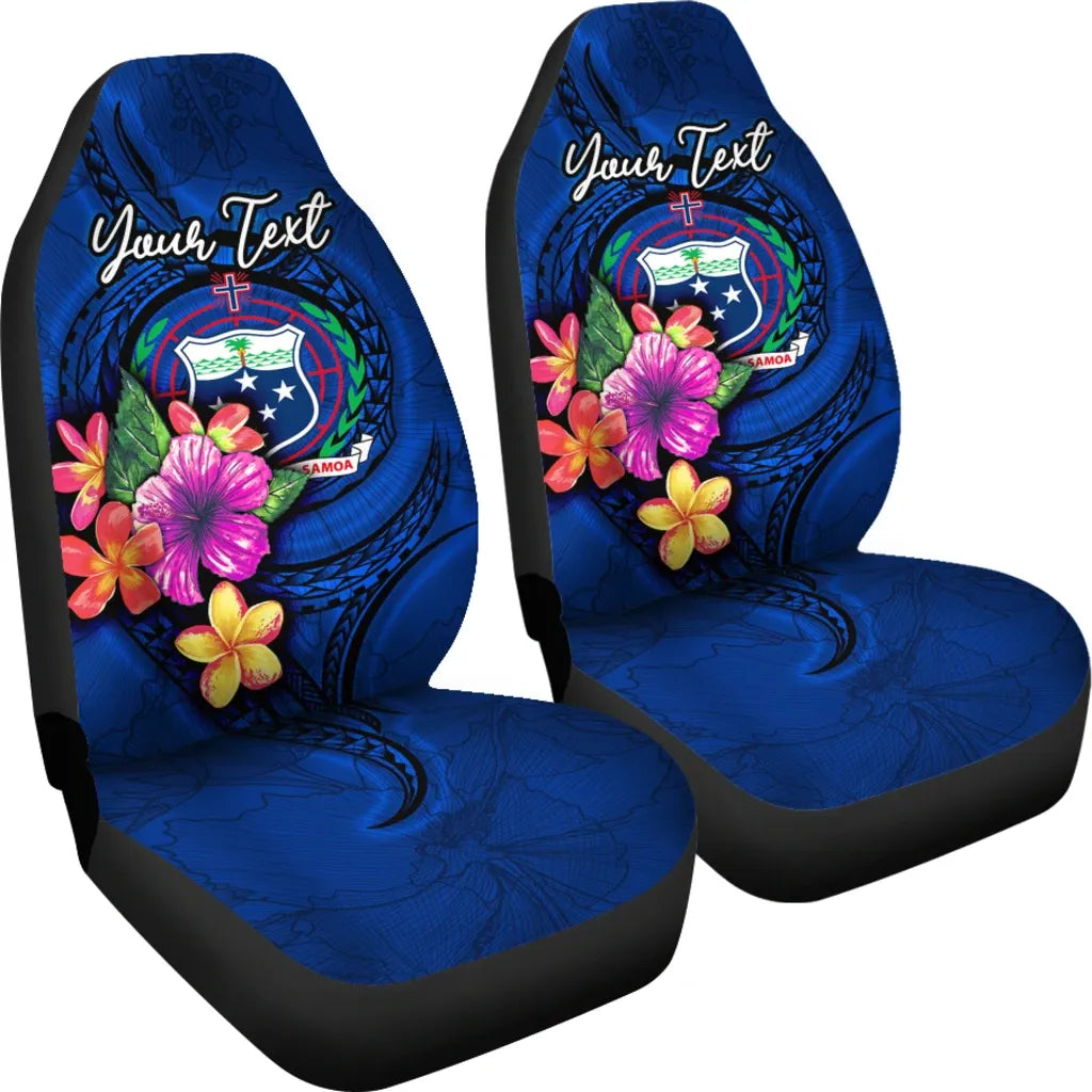 Samoa Polynesian Custom Personalised Car Seat Covers - Floral With Seal Blue