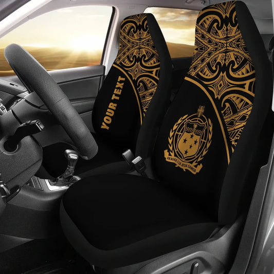 Samoa Custom Personalised Car Seat Covers - Samoa Coat Of Arms Polynesian Gold Curve