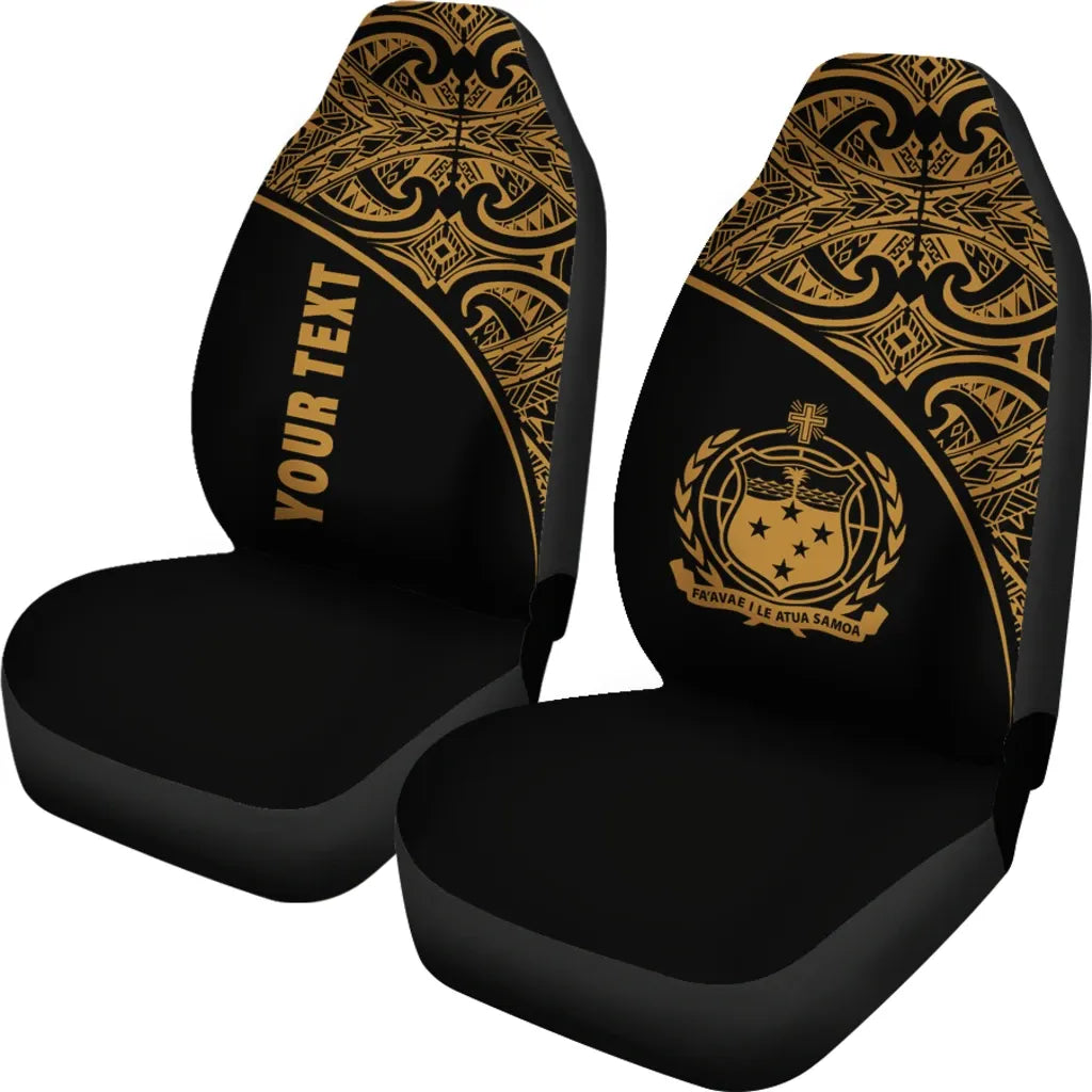 Samoa Custom Personalised Car Seat Covers - Samoa Coat Of Arms Polynesian Gold Curve