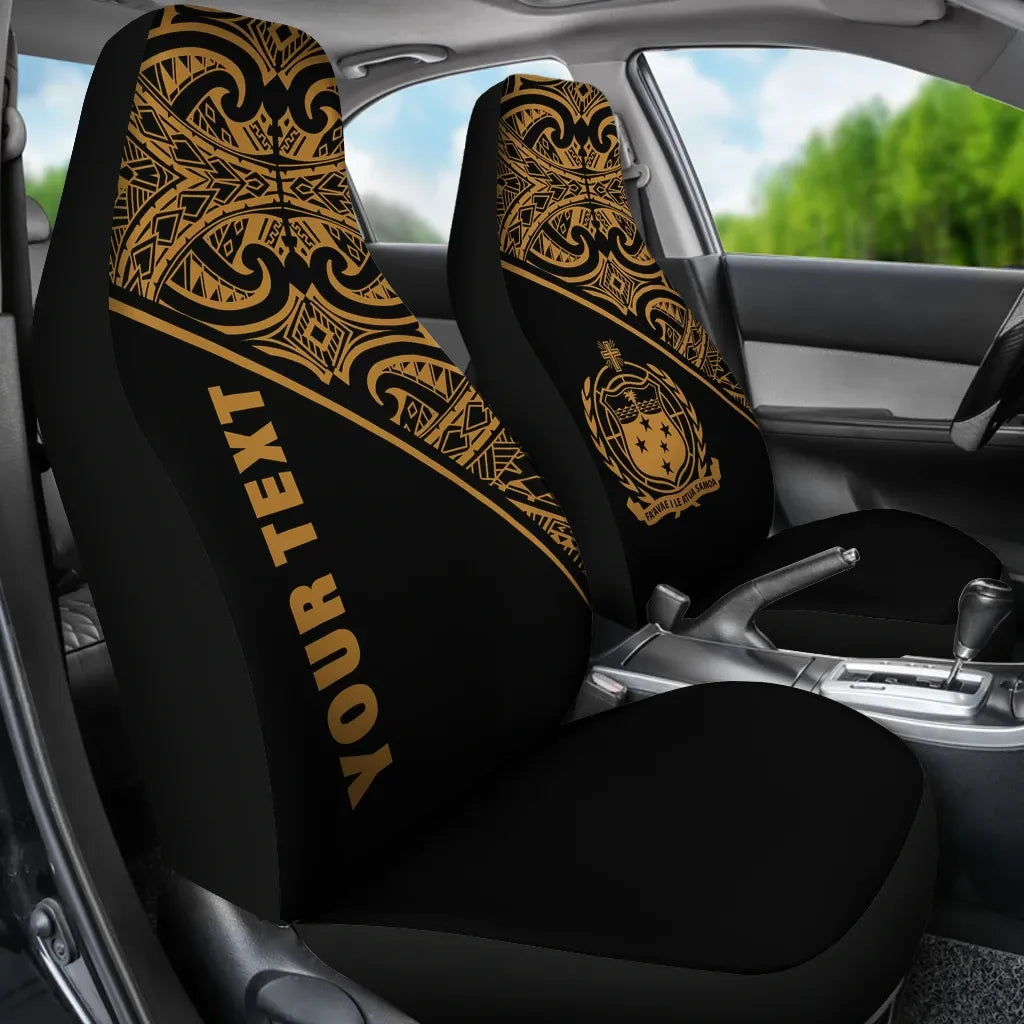 Samoa Custom Personalised Car Seat Covers - Samoa Coat Of Arms Polynesian Gold Curve
