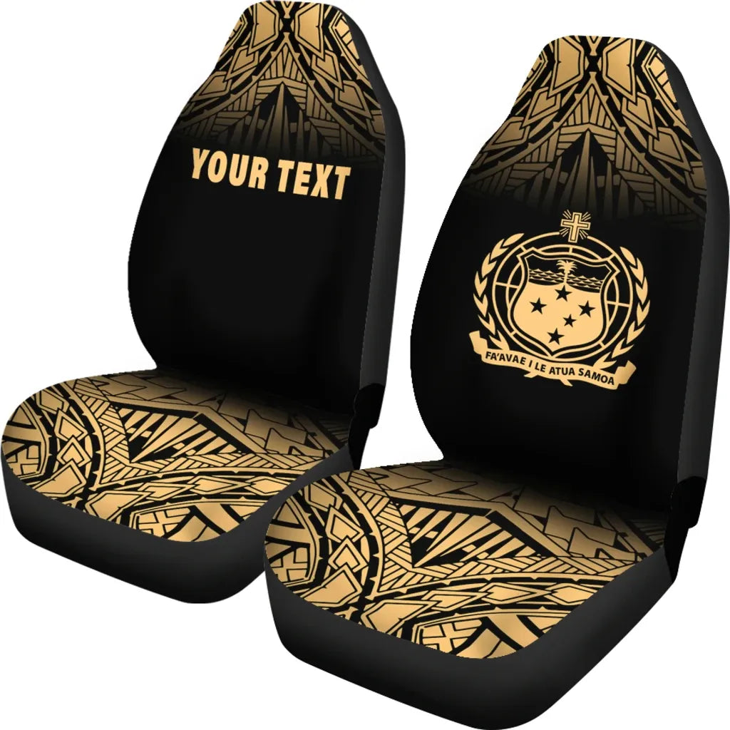 Samoa Custom Personalised Car Seat Covers - Samoa Coat Of Arms Polynesian Tattoo Fog Gold