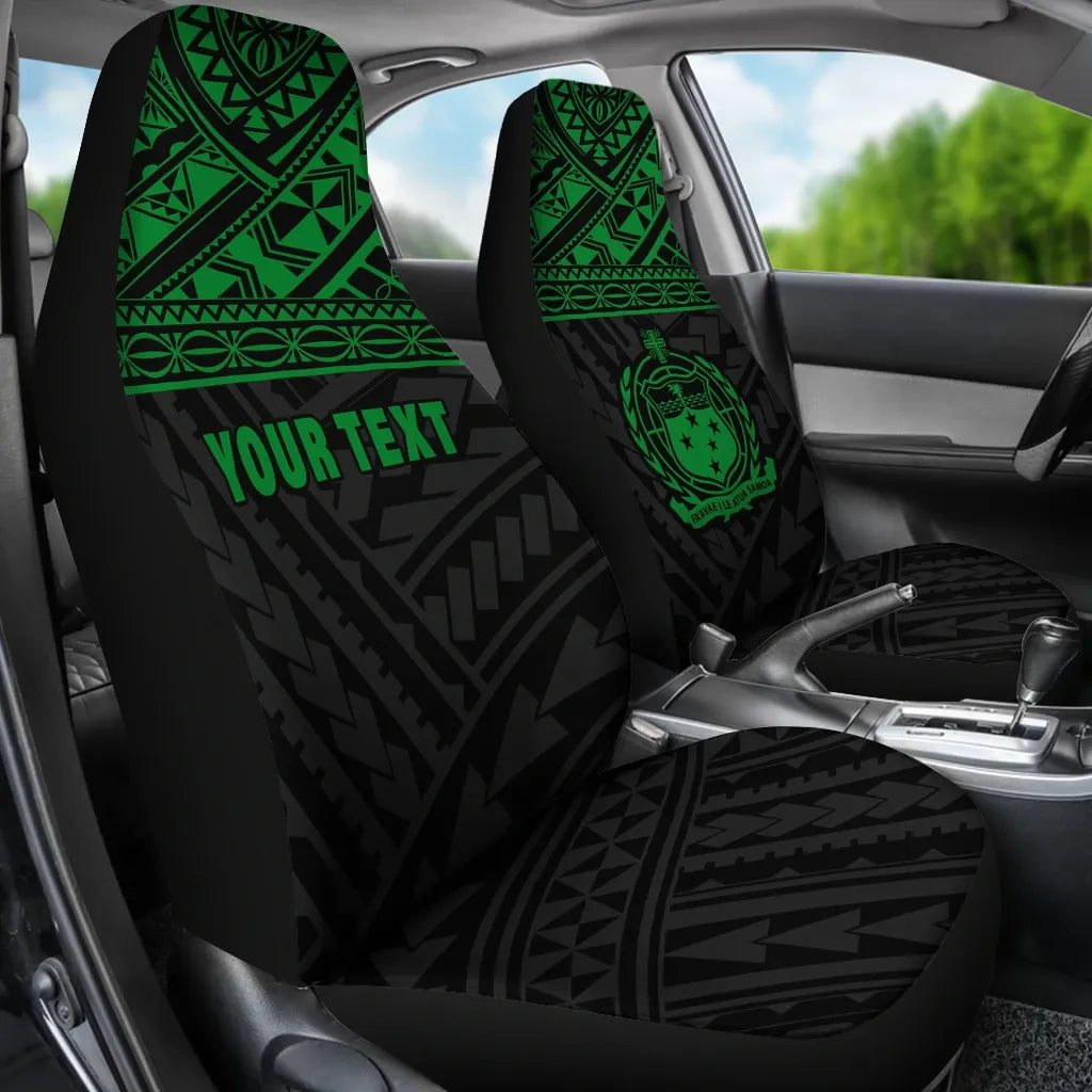Samoa Custom Personalised Car Seat Covers - Samoa Green Coat Of Arms Polynesian Tattoo