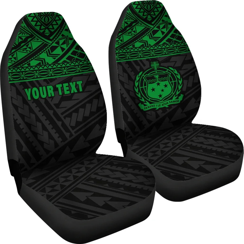 Samoa Custom Personalised Car Seat Covers - Samoa Green Coat Of Arms Polynesian Tattoo