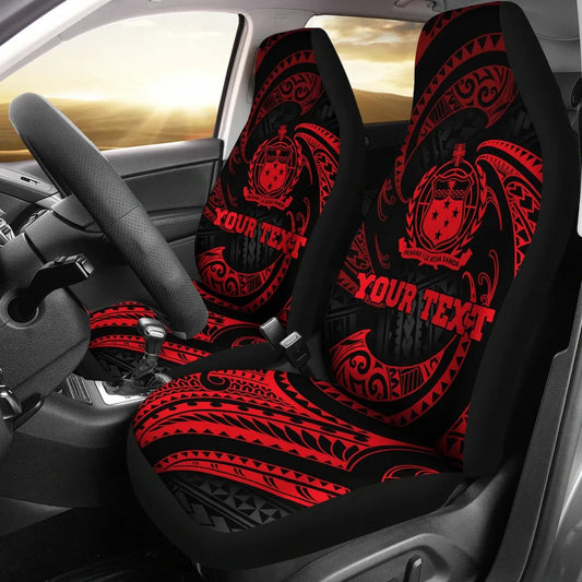 Samoa Polynesian Custom Personalised Car Seat Covers - Red Tribal Wave