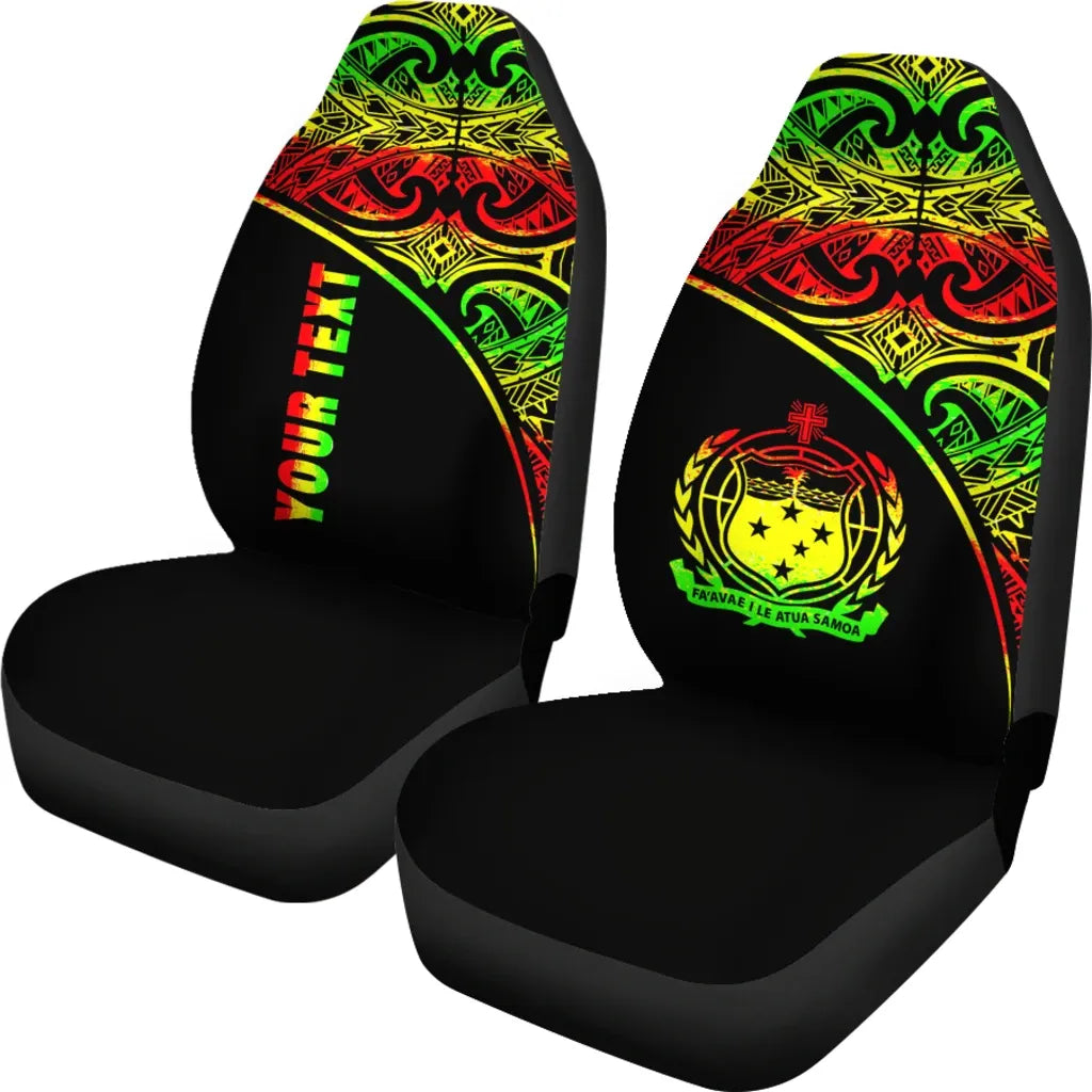 Samoa Custom Personalised Car Seat Covers - Samoa Coat Of Arms Polynesian Reggae Curve