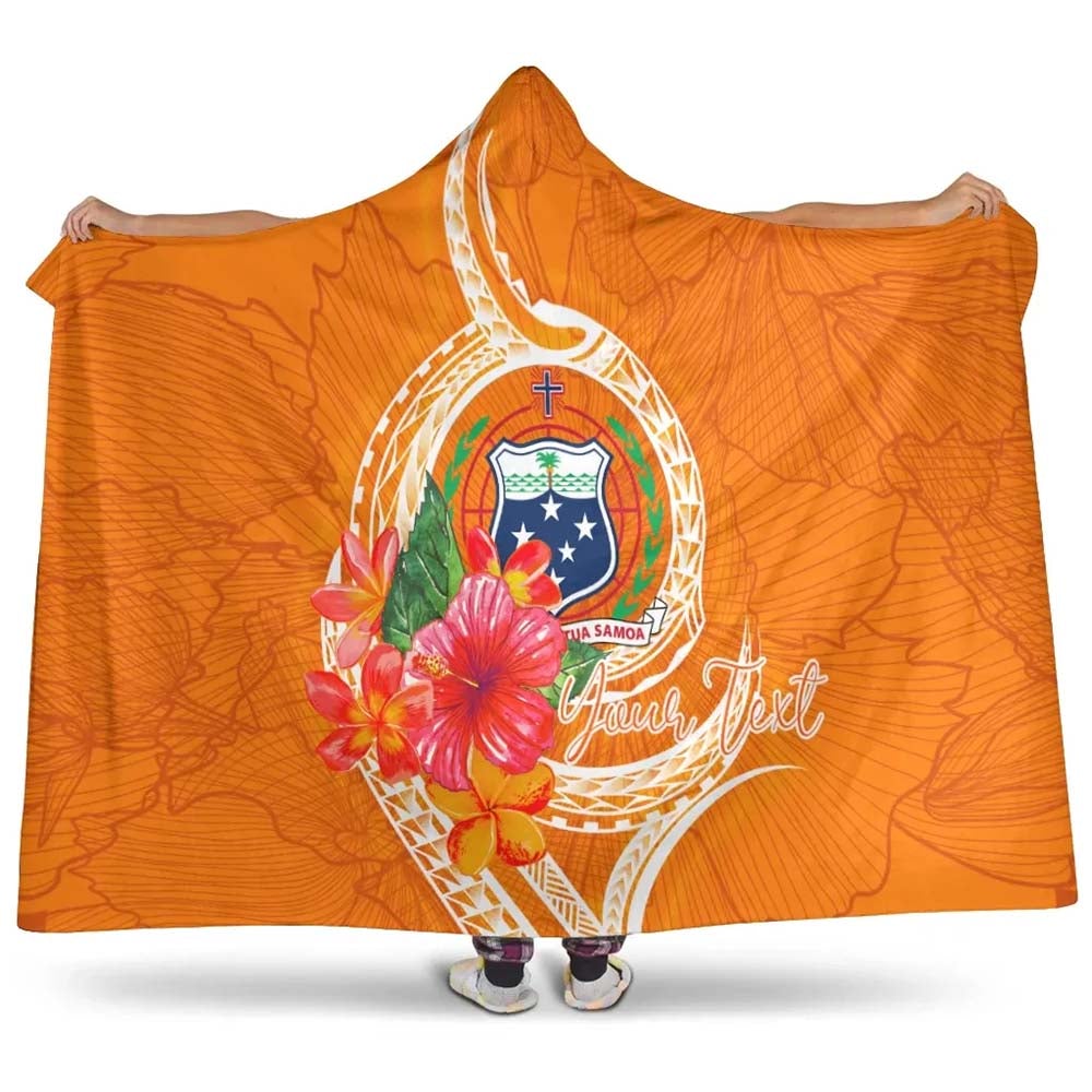 Samoa Polynesian Custom Personalised Hooded Blanket - Orange Floral With Seal