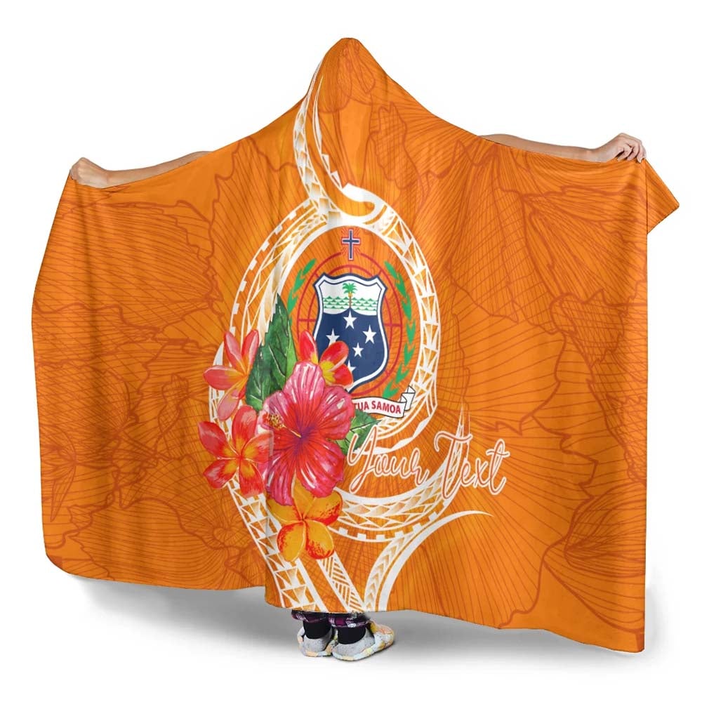 Samoa Polynesian Custom Personalised Hooded Blanket - Orange Floral With Seal