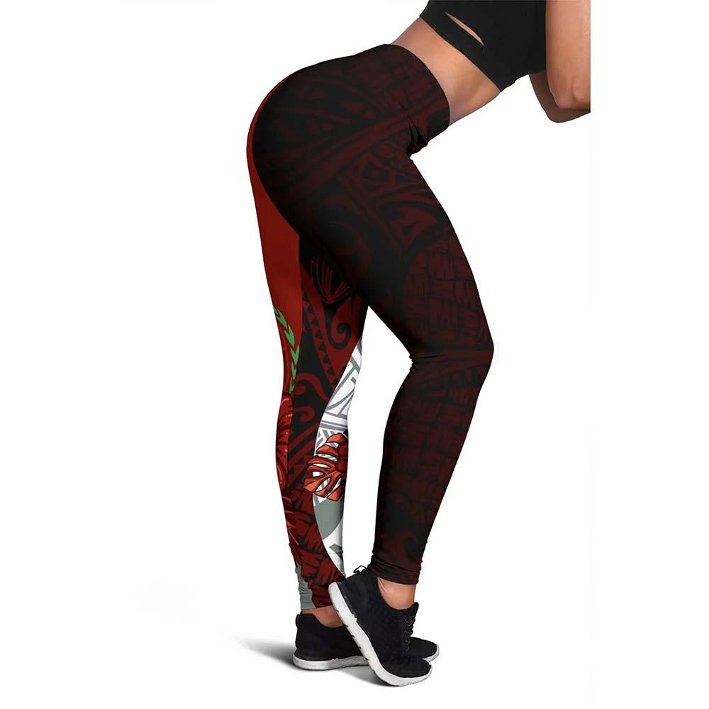 Samoa Polynesian Custom Personalised Legging  - Coat Of Arm With Hibiscus