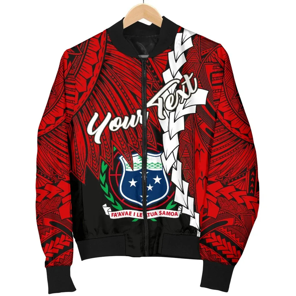 Samoa Polynesian Custom Personalised Bomber Jacket - Tribal Wave Tattoo Flag Color