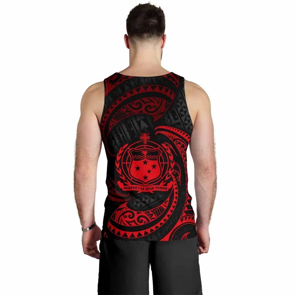 Samoa Polynesian Custom Personalised Men Tank Top - Red Tribal Wave