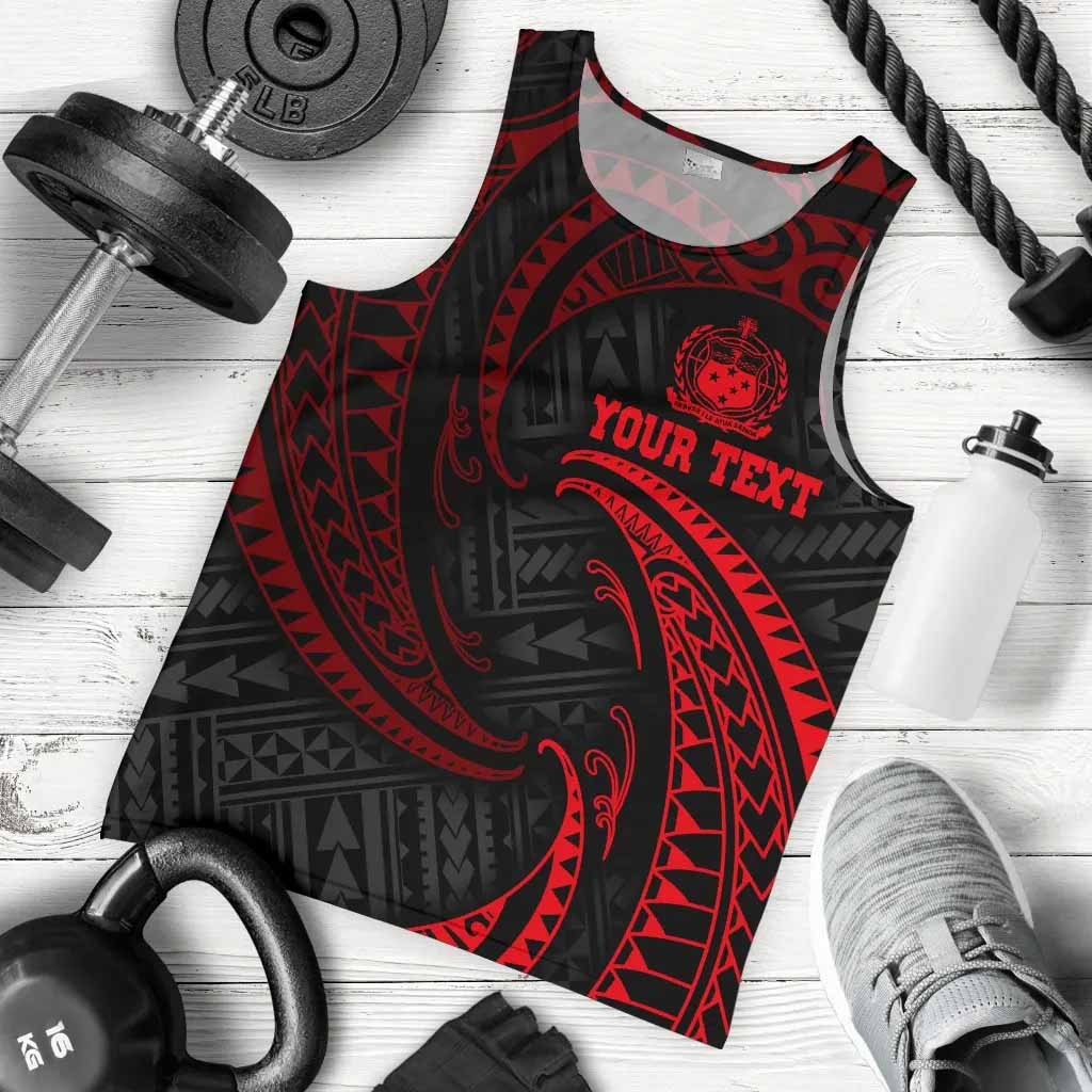 Samoa Polynesian Custom Personalised Men Tank Top - Red Tribal Wave
