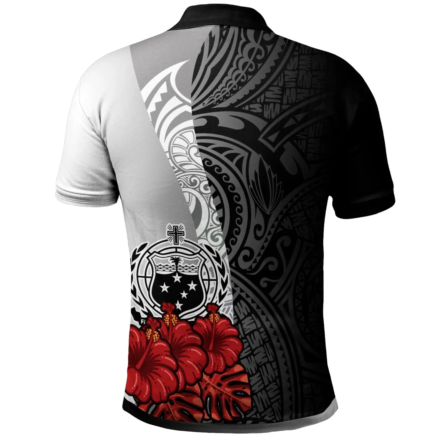 Samoa Polynesian Custom Personalised Polo Shirt - Coat Of Arm With Hibiscus White