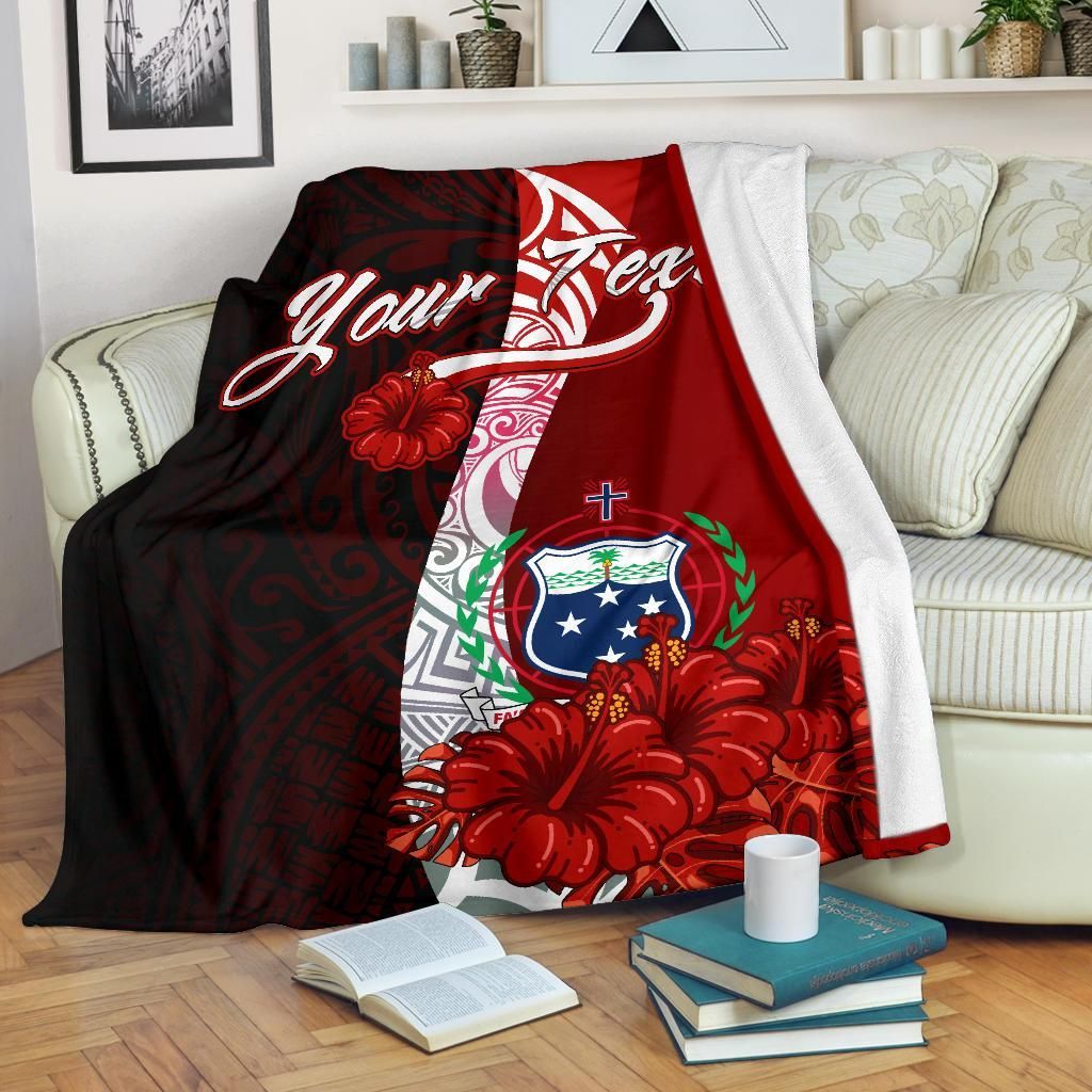 Samoa Polynesian Custom Personalised Premium Blanket - Coat Of Arm With Hibiscus