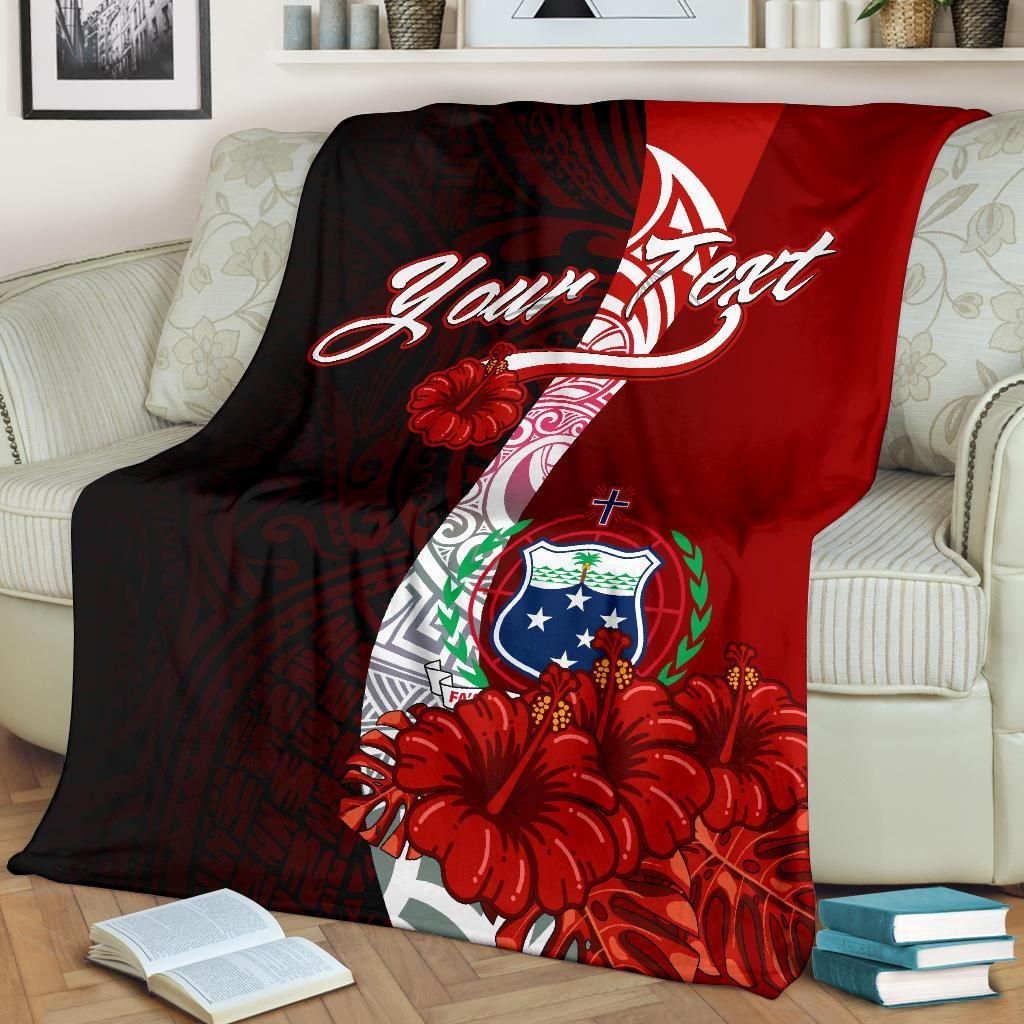 Samoa Polynesian Custom Personalised Premium Blanket - Coat Of Arm With Hibiscus