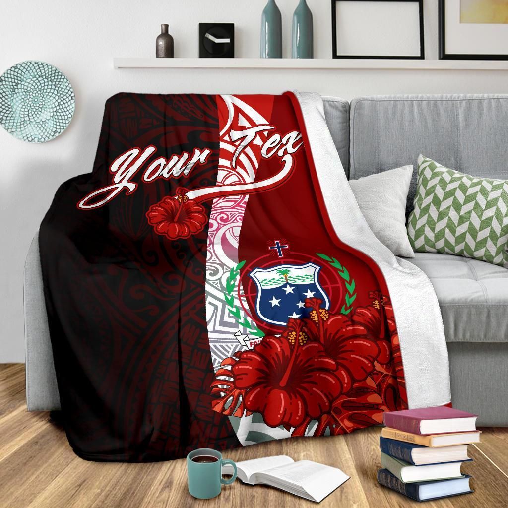 Samoa Polynesian Custom Personalised Premium Blanket - Coat Of Arm With Hibiscus