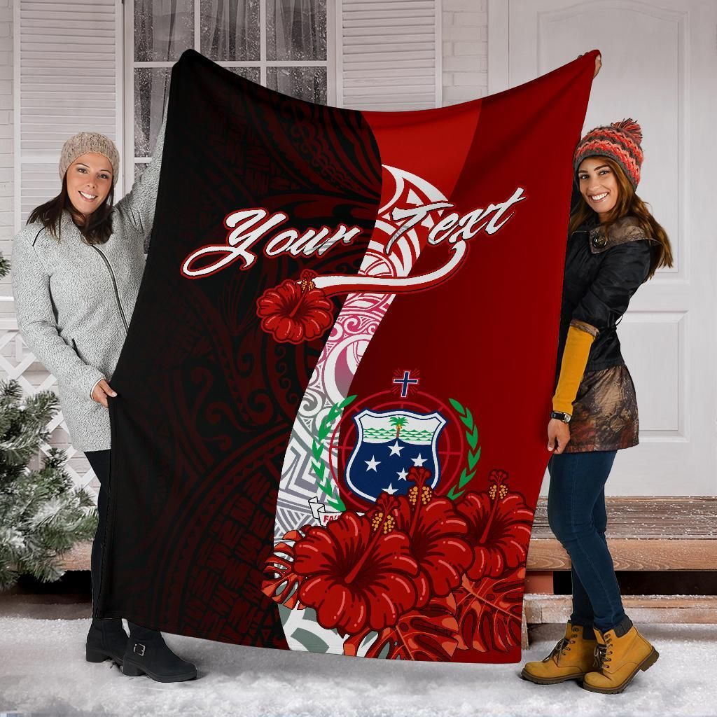 Samoa Polynesian Custom Personalised Premium Blanket - Coat Of Arm With Hibiscus