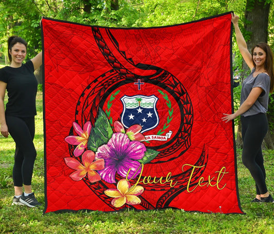 Samoa Polynesian Custom Personalised Premium Quilt - Floral With Seal Red