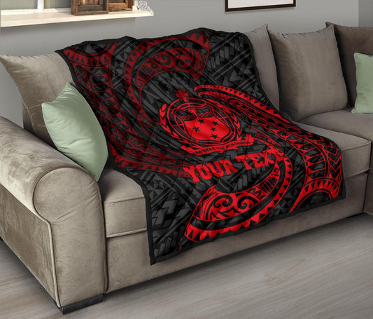 Samoa Polynesian Custom Personalised Premium Quilt - Red Tribal Wave