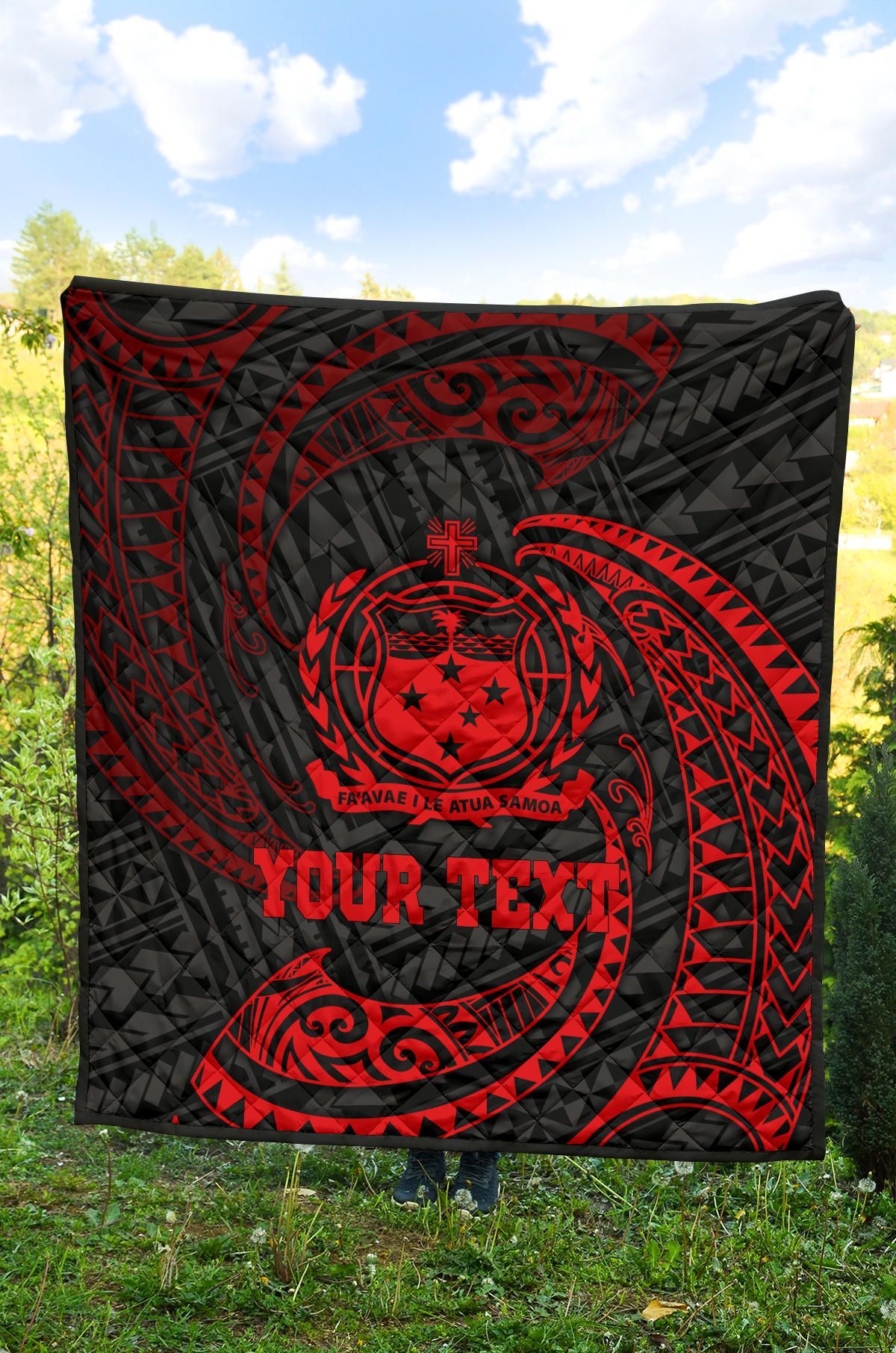 Samoa Polynesian Custom Personalised Premium Quilt - Red Tribal Wave