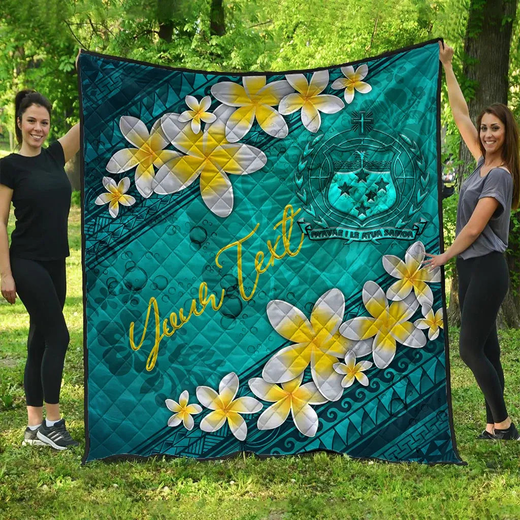 Samoa Polynesian Custom Personalised Quilt - Plumeria With Blue Ocean