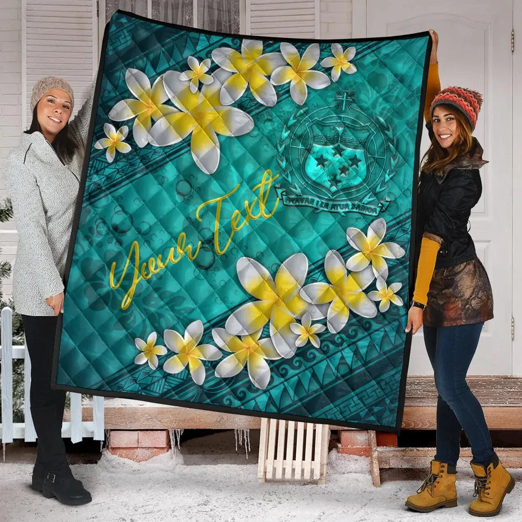 Samoa Polynesian Custom Personalised Quilt - Plumeria With Blue Ocean