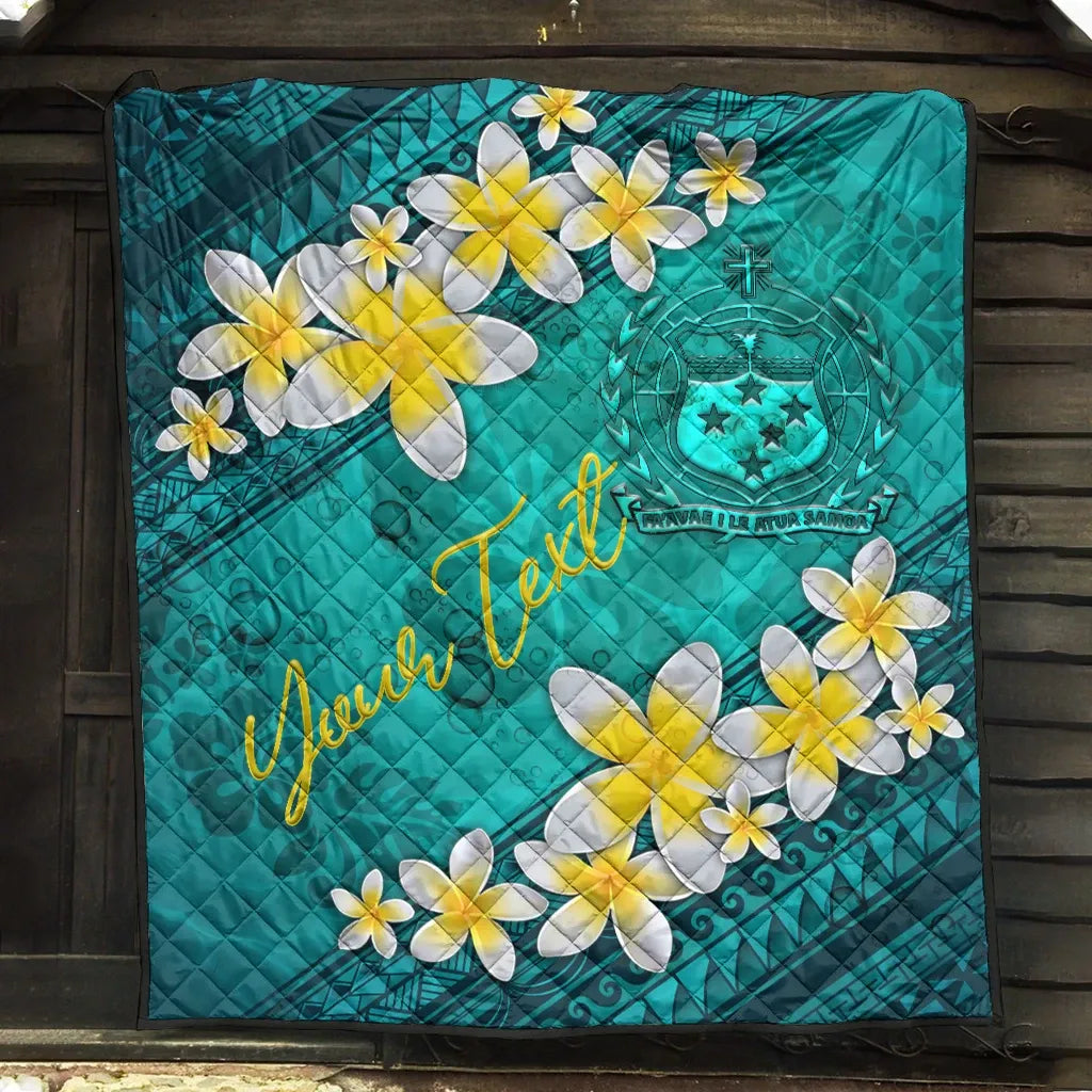 Samoa Polynesian Custom Personalised Quilt - Plumeria With Blue Ocean
