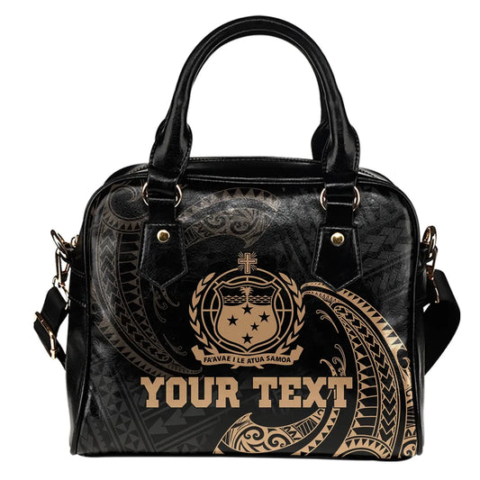 Samoa Polynesian Custom Personalised Shoulder Handbag - Gold Tribal Wave