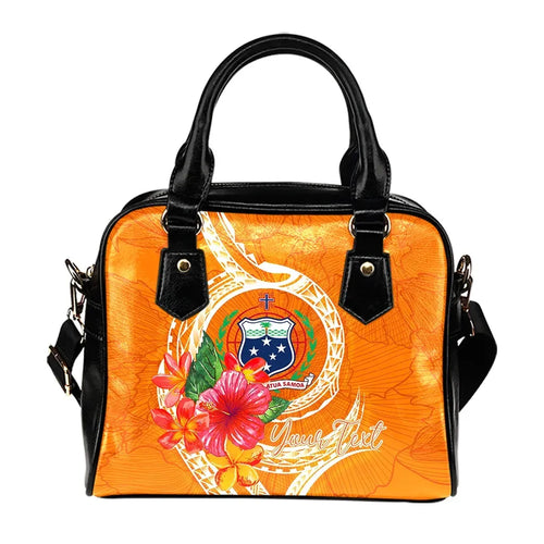 Samoa Polynesian Custom Personalised Shoulder Handbag - Orange Floral With Seal