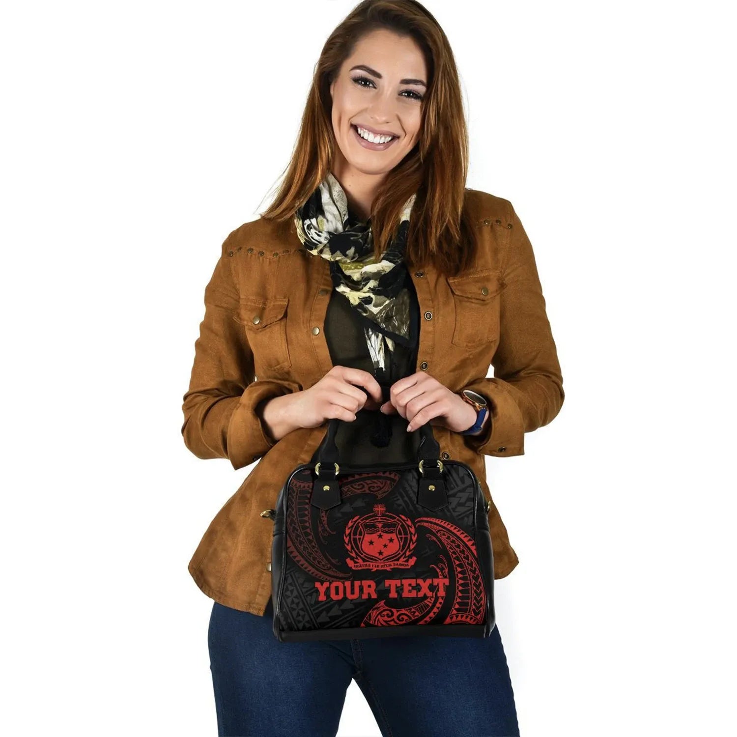 Samoa Polynesian Custom Personalised Shoulder Handbag - Red Tribal Wave