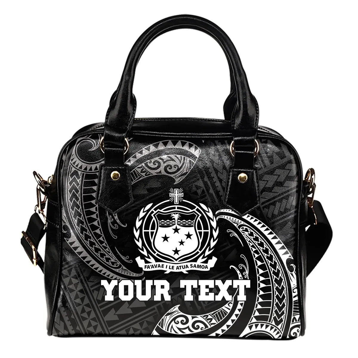 Samoa Polynesian Custom Personalised Shoulder Handbag - White Tribal Wave