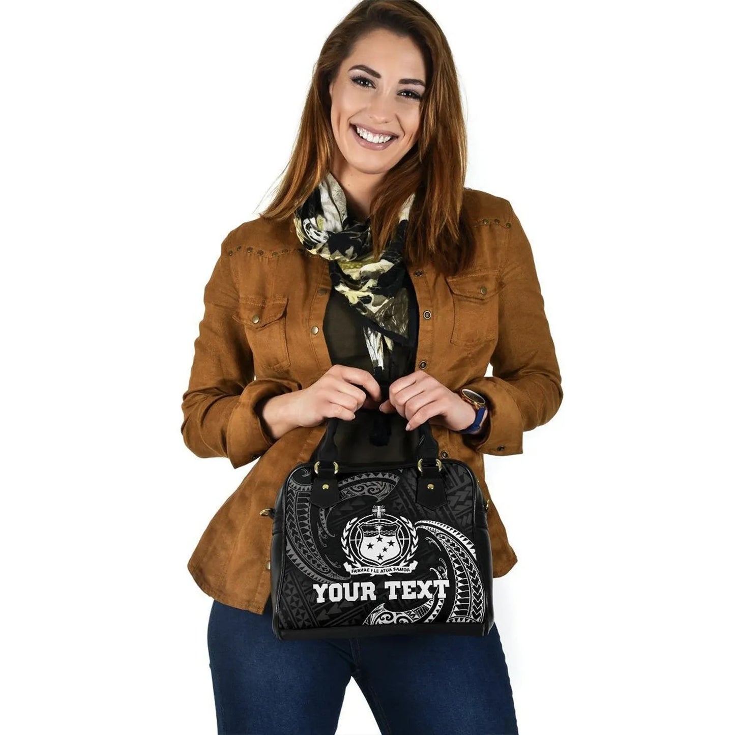 Samoa Polynesian Custom Personalised Shoulder Handbag - White Tribal Wave