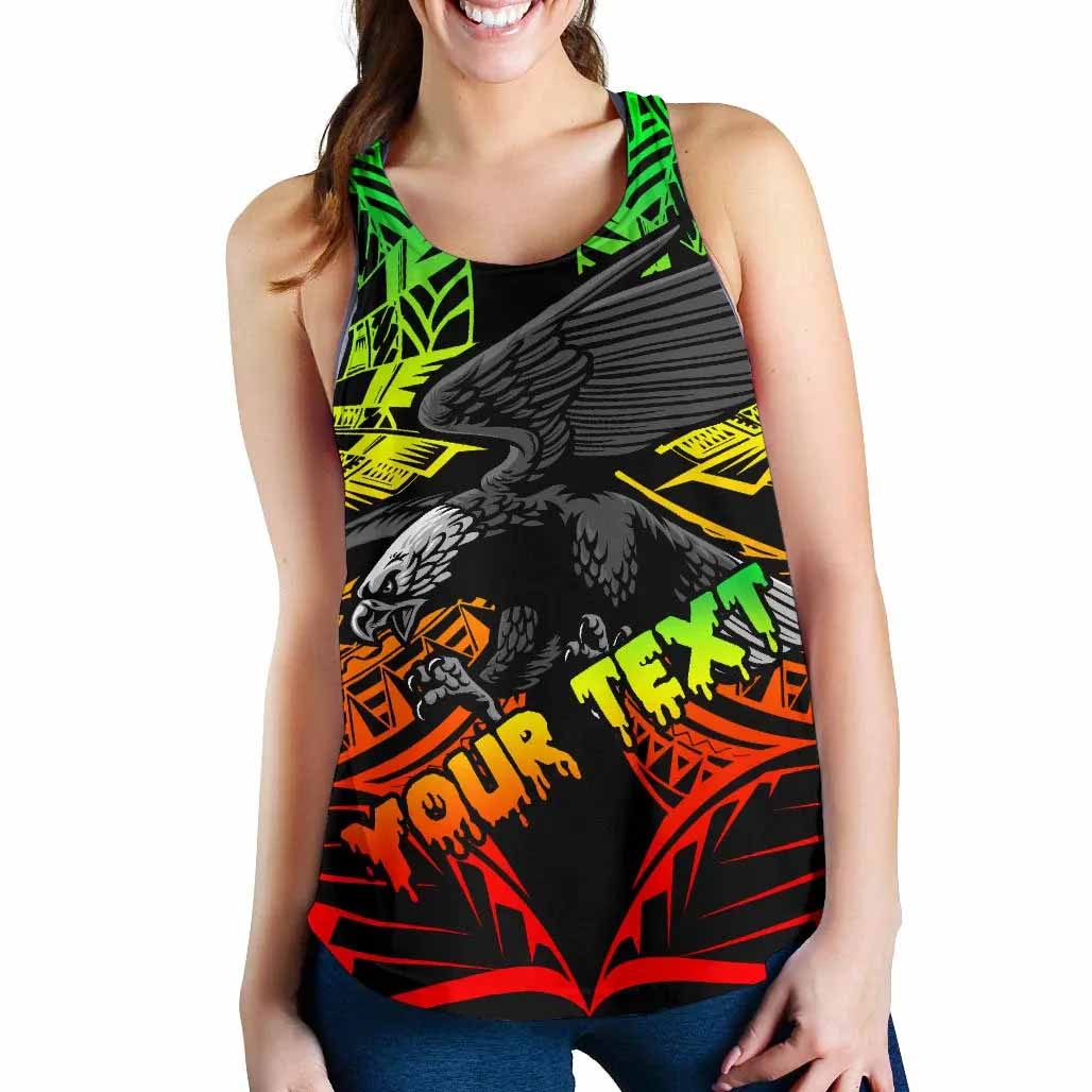 Samoa Polynesian Custom Personalised Women Racerback Tank - Eagle Tribal Pattern Reggae