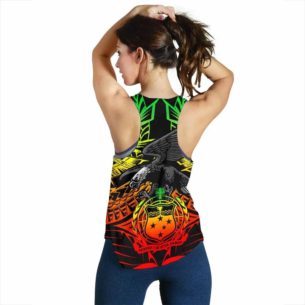 Samoa Polynesian Custom Personalised Women Racerback Tank - Eagle Tribal Pattern Reggae