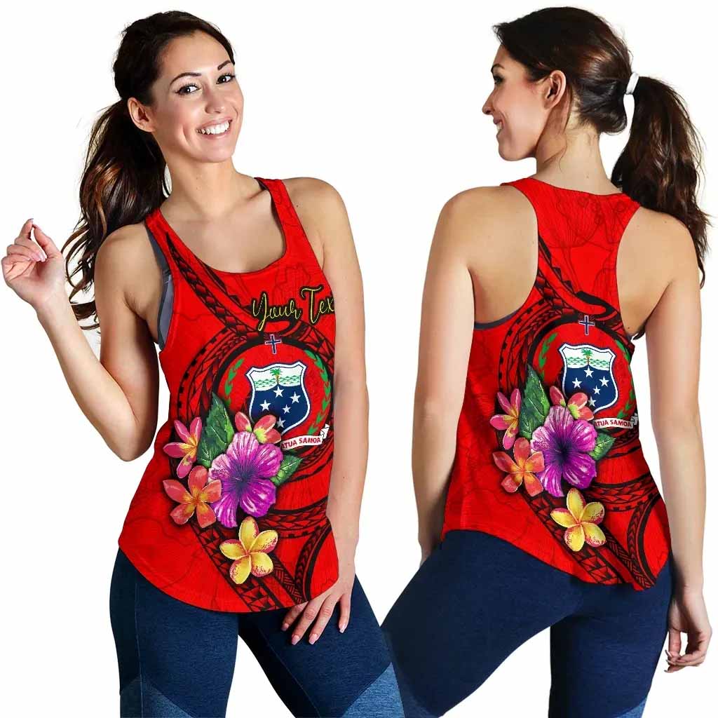 Samoa Polynesian Custom Personalised Women Racerback Tank - Floral With Seal Red