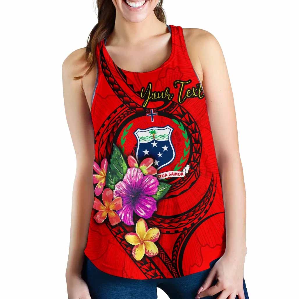 Samoa Polynesian Custom Personalised Women Racerback Tank - Floral With Seal Red