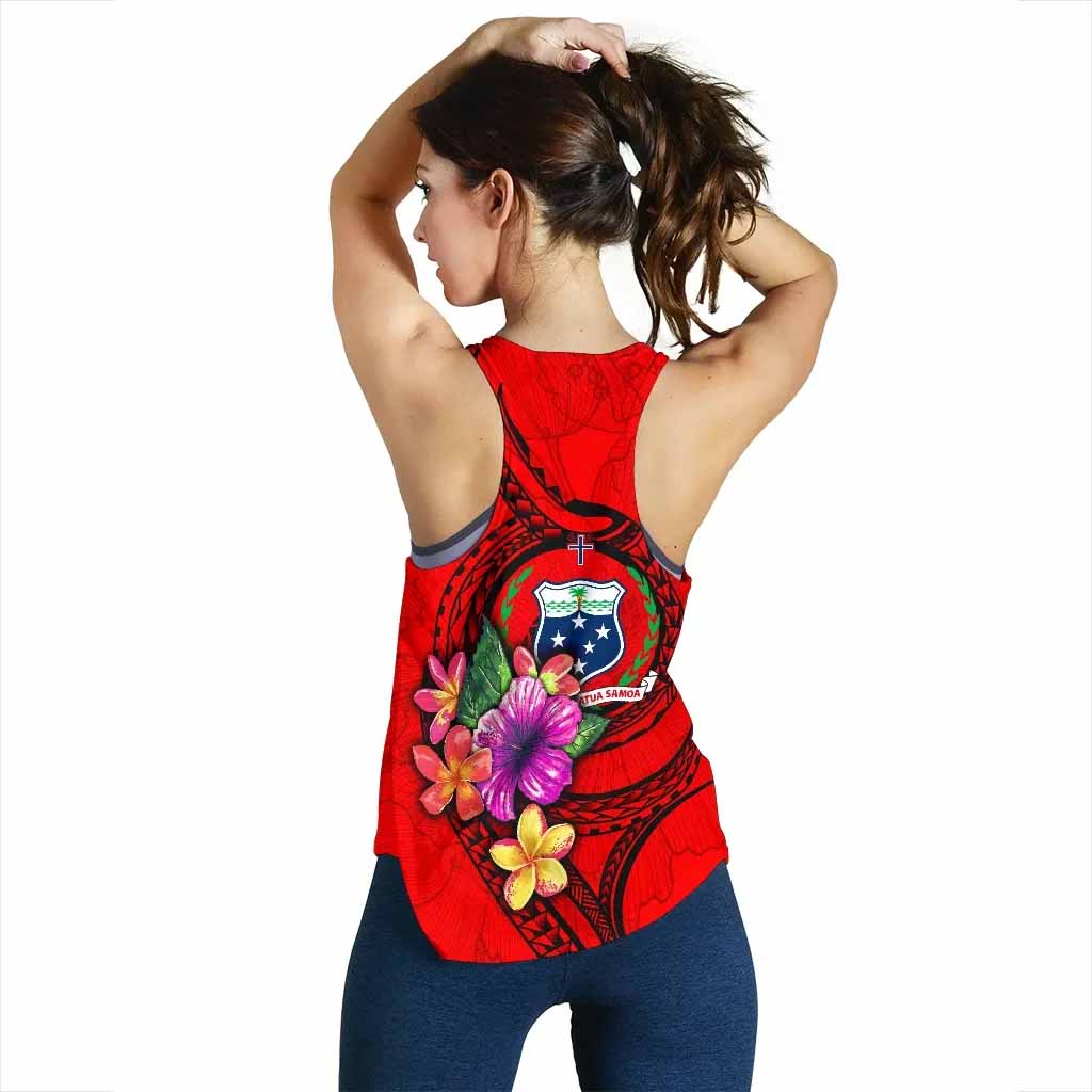 Samoa Polynesian Custom Personalised Women Racerback Tank - Floral With Seal Red