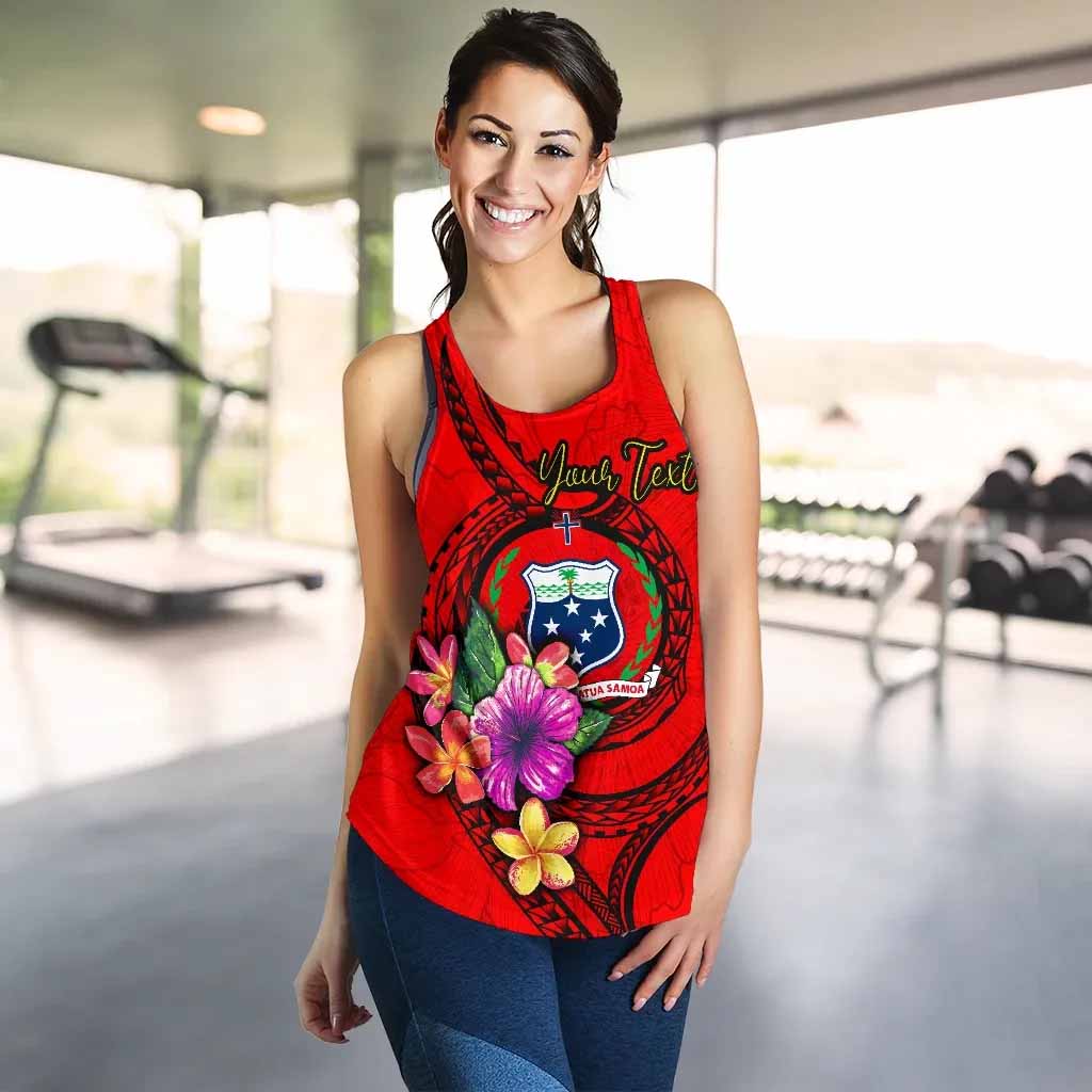 Samoa Polynesian Custom Personalised Women Racerback Tank - Floral With Seal Red