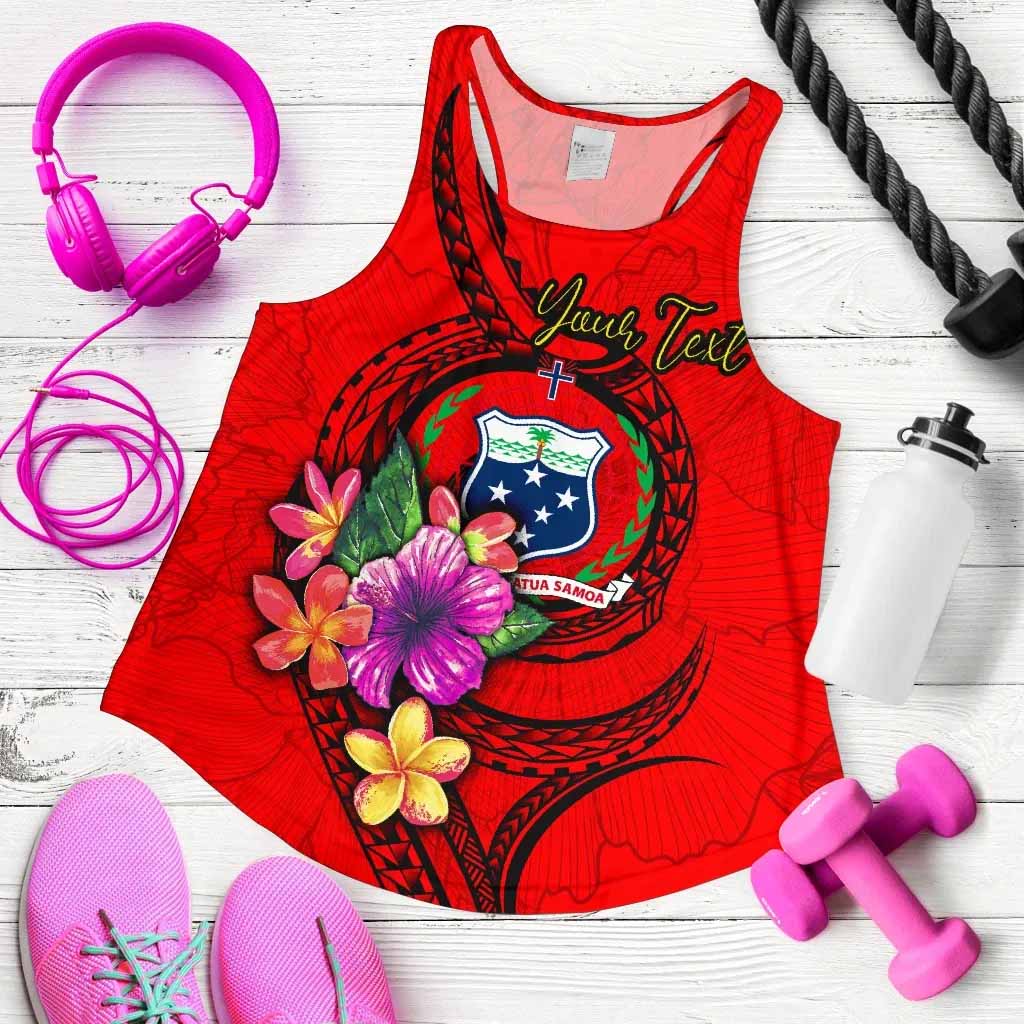 Samoa Polynesian Custom Personalised Women Racerback Tank - Floral With Seal Red