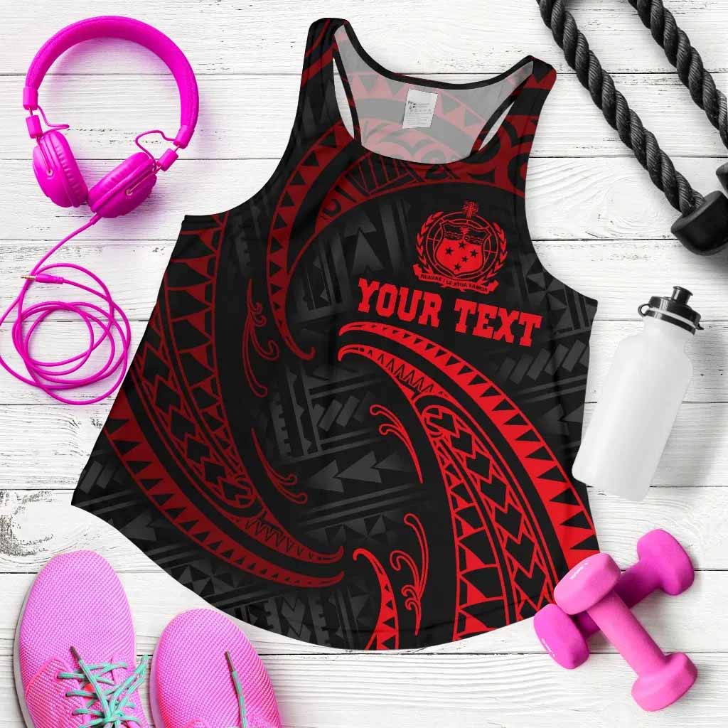 Samoa Polynesian Custom Personalised Women Racerback Tank - Red Tribal Wave