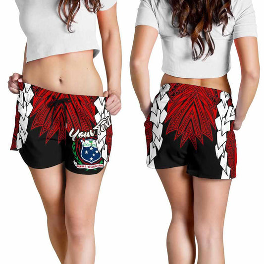 Samoa Polynesian Custom Personalised Women Shorts - Tribal Wave Tattoo Flag Color