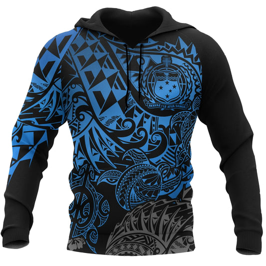 Samoa Polynesian Hoodie - Blue Turtle Flowing