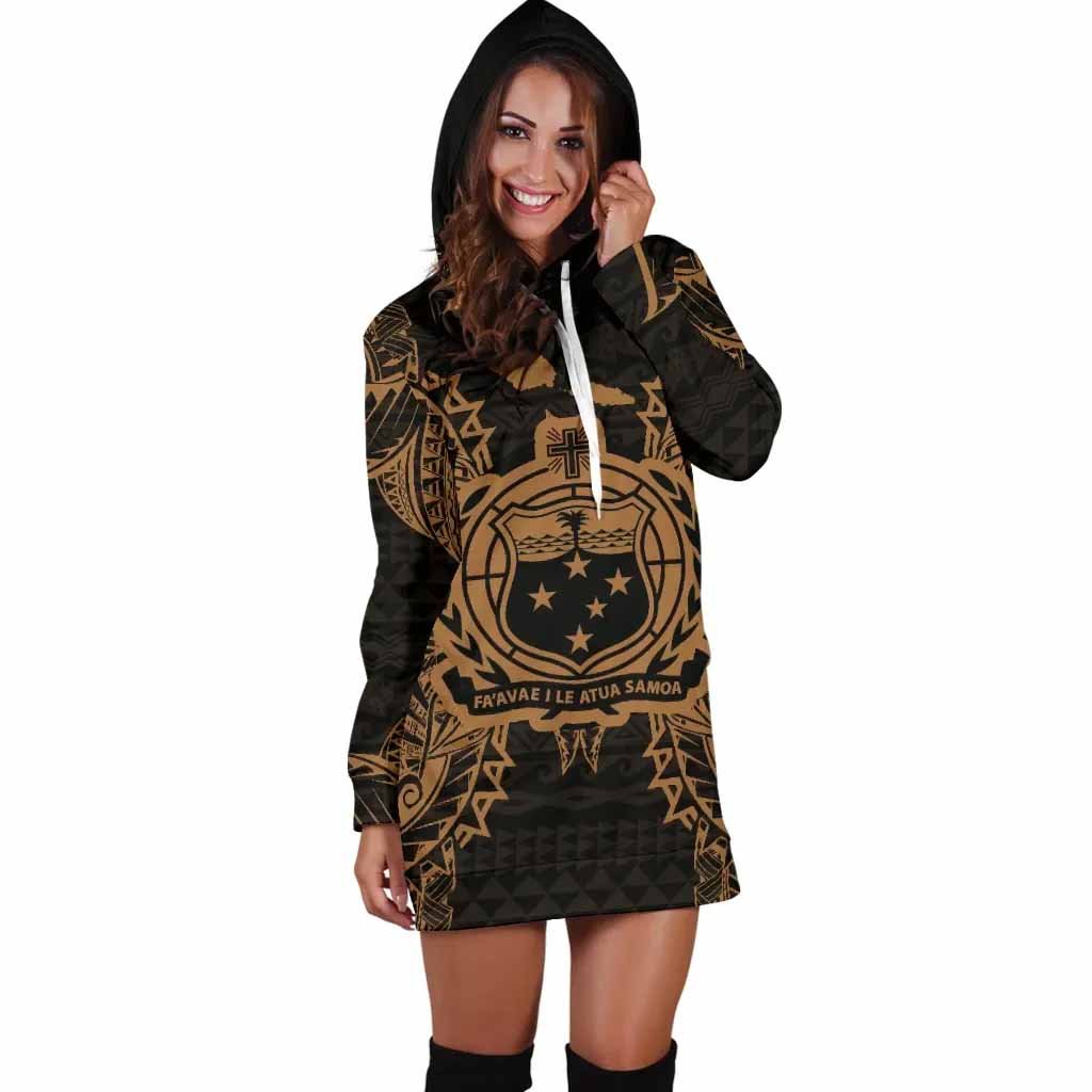 Samoa Polynesian Hoodie Dress Map Gold