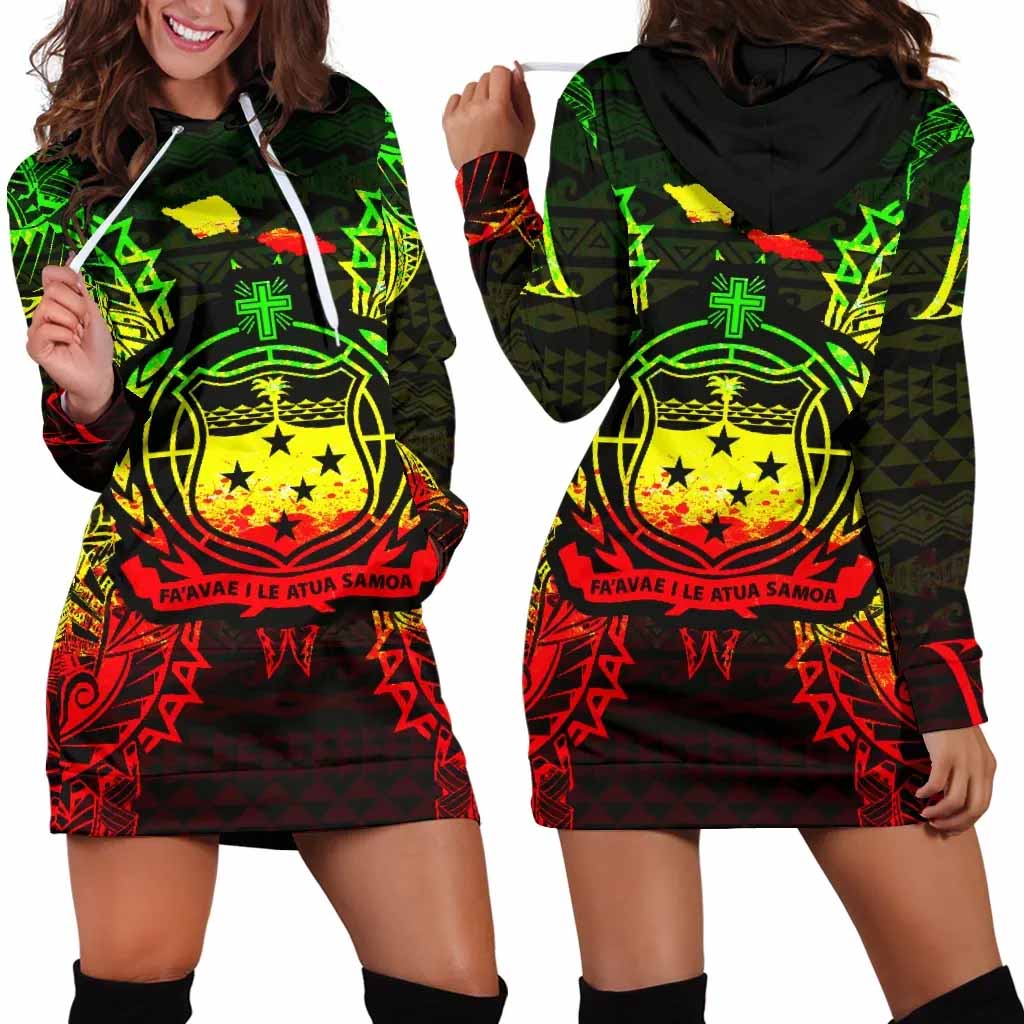 Samoa Polynesian Hoodie Dress Map Reggae