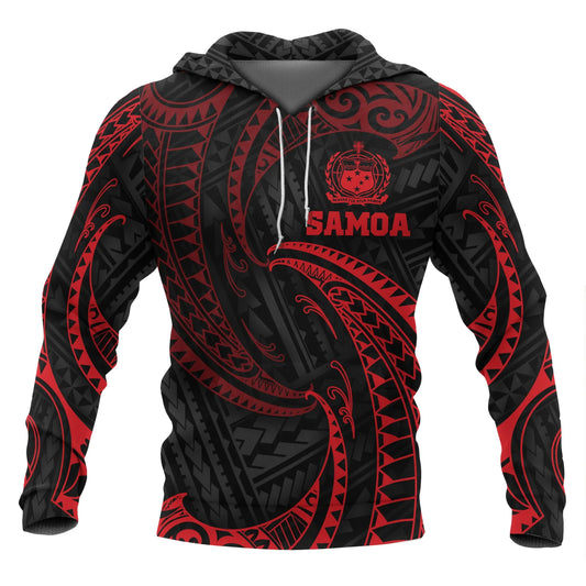 Samoa Polynesian Hoodie - Red Tribal Wave