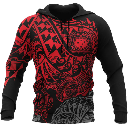Samoa Polynesian Hoodie - Red Turtle Flowing
