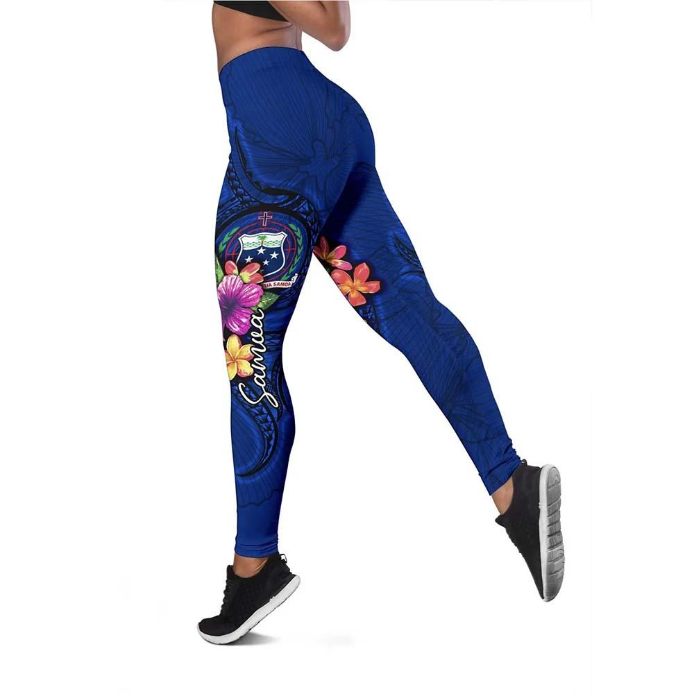 Samoa Polynesian Legging - Floral With Seal Blue