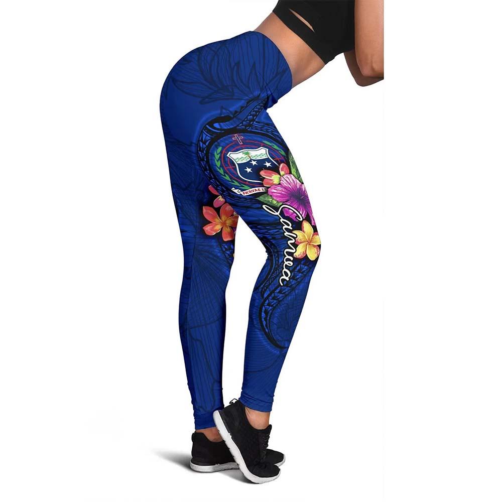 Samoa Polynesian Legging - Floral With Seal Blue