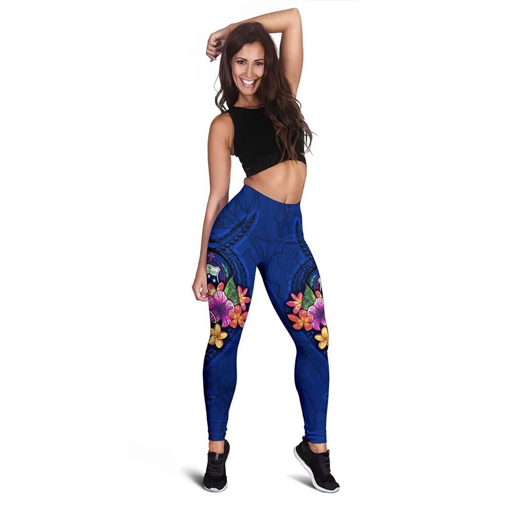 Samoa Polynesian Legging - Floral With Seal Blue
