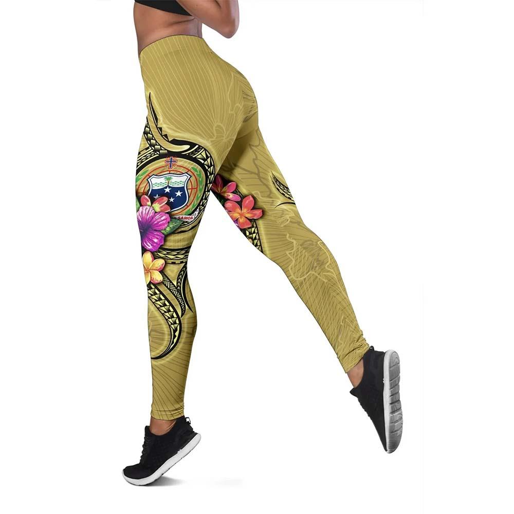 Samoa Polynesian Legging - Floral With Seal Gold